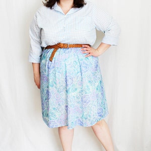 Plus Size - Vintage Pastel Floral A-Line Skirt (Size 18)