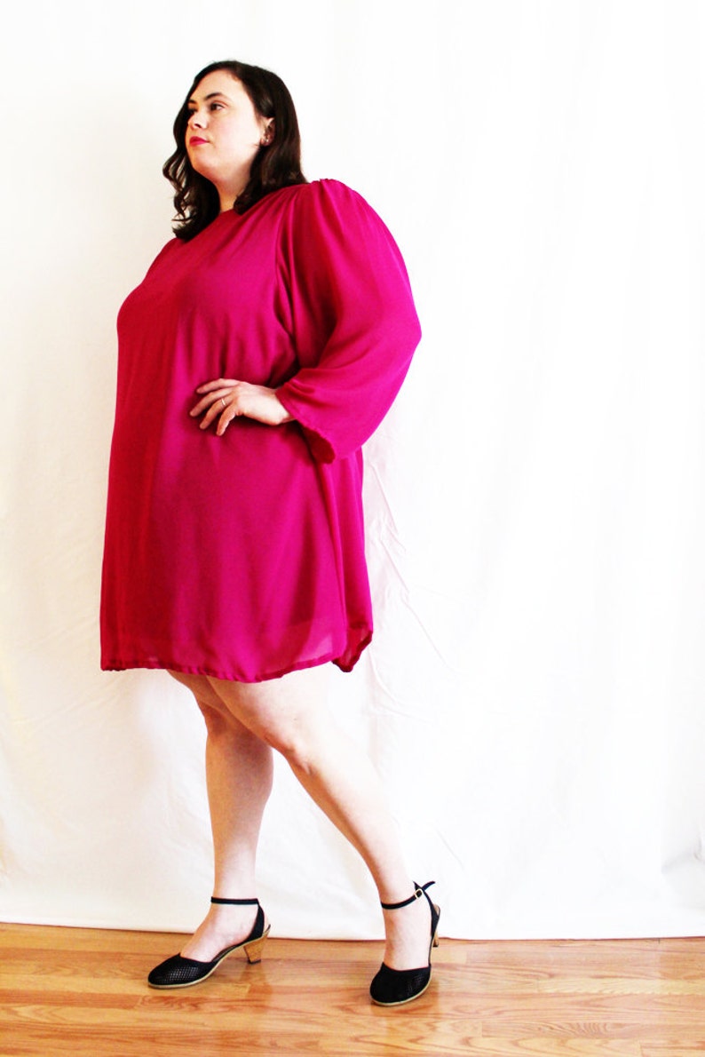 Plus Size Vintage Fuchsia Chiffon Mini Trapeze Dress Size 22W image 3