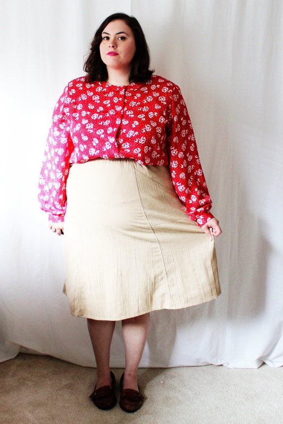 Plus Size - Vintage Beige Crinkled Fabric A-Line … - image 3