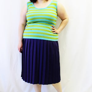 FINAL SALE Plus Size Vintage Blue & Green Stripe Sweater Knit Tank Top Size 12/14 image 1