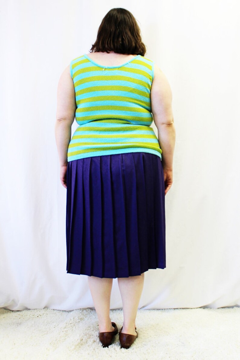 FINAL SALE Plus Size Vintage Blue & Green Stripe Sweater Knit Tank Top Size 12/14 image 3