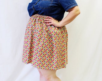 Plus Size - Modern Vintage Plaid Cotton Woven Full Swing Skirt (Size 1X-3X)