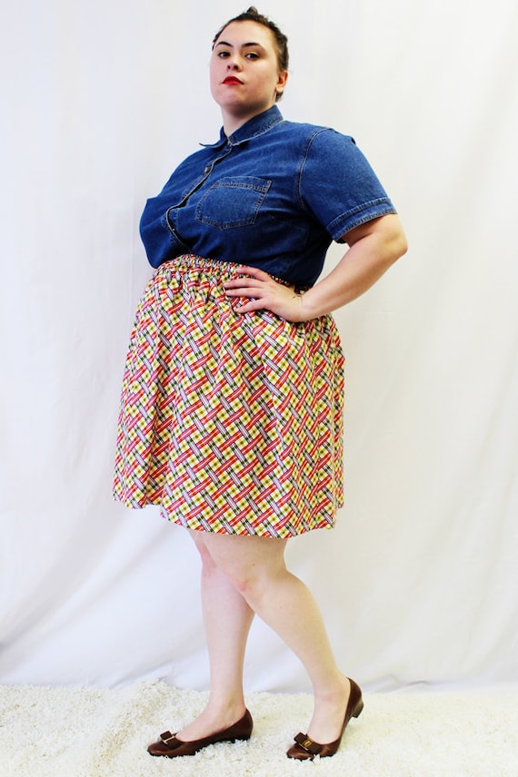Plus Size Modern Vintage Plaid Cotton Woven Swing Skirt - Etsy