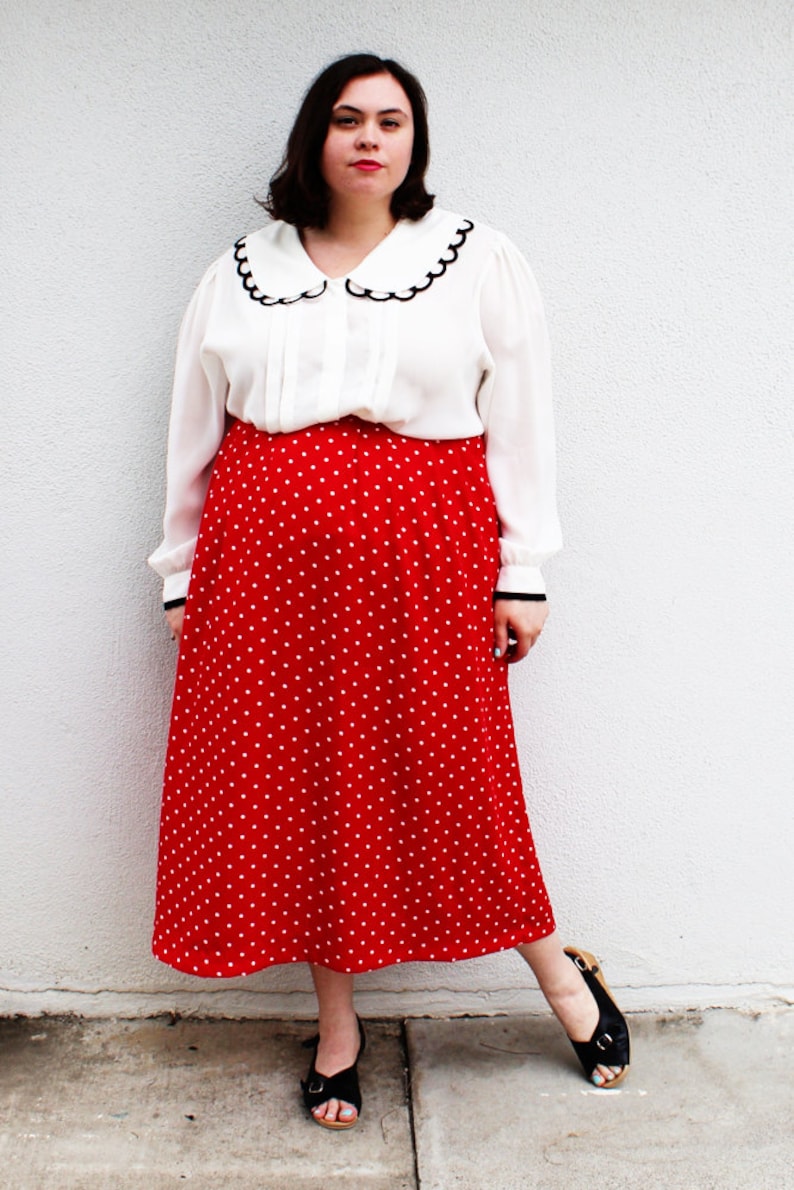 Plus Size Vintage Red & White Polka Dot Midi Skirt size L 12/14 Etsy
