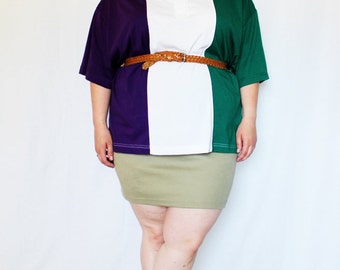 Plus Size - Vintage Olive Knit Bodycon Mini Skirt (Size L 14/16)