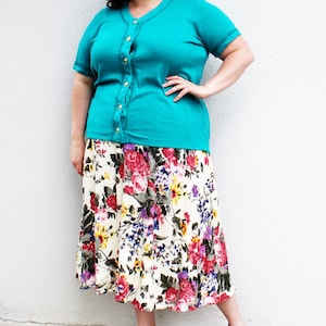 Plus Size - Vintage Turquoise Knit Button Front Blouse (Size 18/20)