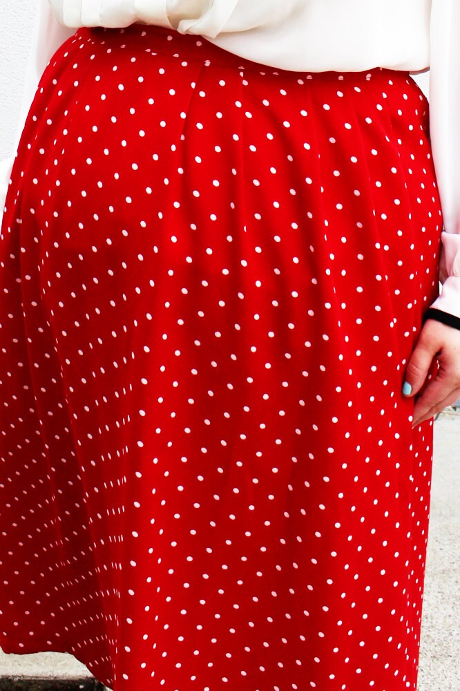 Plus Size Vintage Red White Polka Dot Midi Skirt size L 12 14