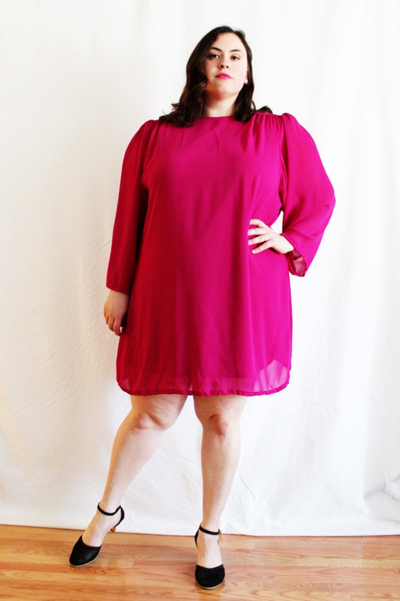 Plus Size Vintage Fuchsia Chiffon Mini Trapeze Dress Size 22W image 1