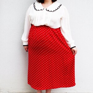 Plus Size Vintage Red & White Polka Dot Midi Skirt Size L 12/14 image 2