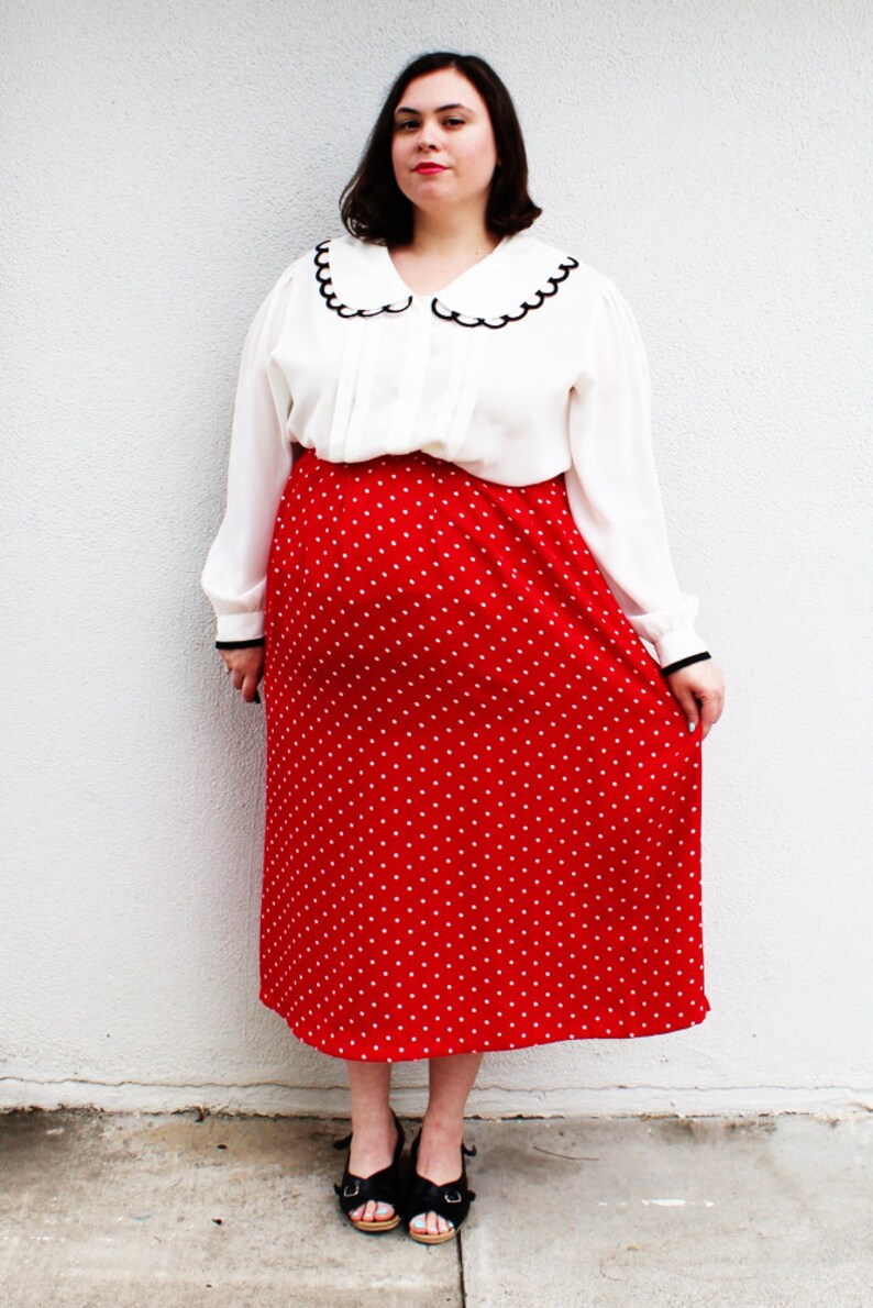 Plus Size Vintage Red & White Polka Dot Midi Skirt Size L 12/14 image 2