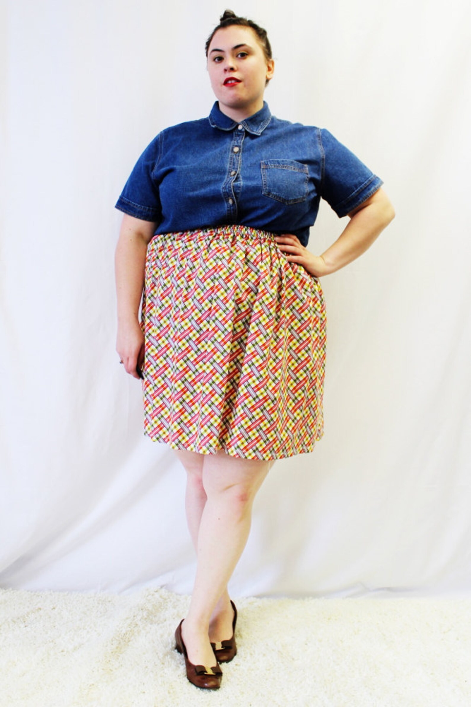 Plus Size Retro Cream Halloween Print High Waist Swing Skirt