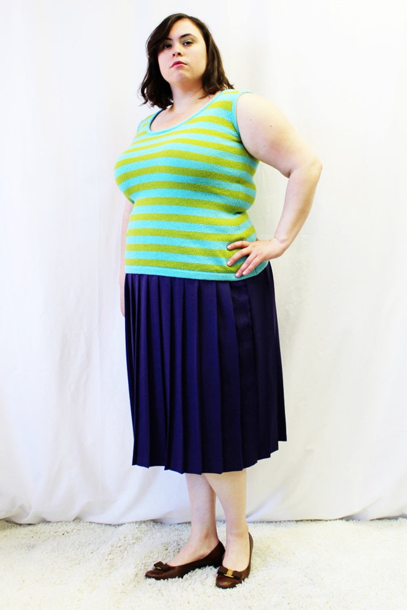 FINAL SALE Plus Size Vintage Blue & Green Stripe Sweater Knit Tank Top Size 12/14 image 2