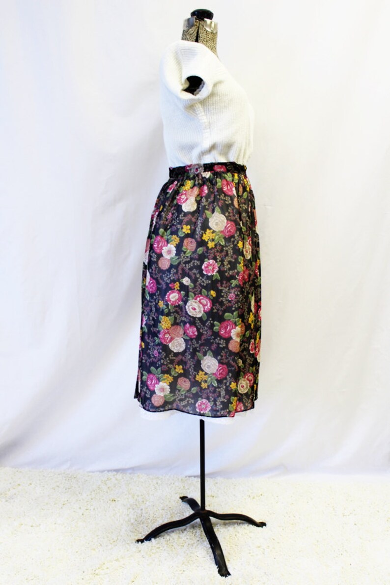Plus Size Vintage 1960s Black Floral Chiffon Lace Trim Skirt - Etsy