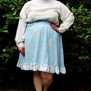 Plus Size Vintage Floral Paper-Bag Waist Ruffle Hem Skirt Size 14/16 image 2