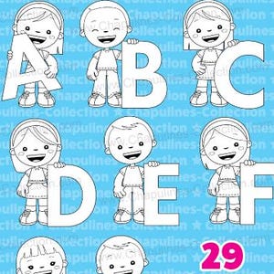 Alphabet Clip Art black and white, from A to Z, PNG images, digital stamps, Set 267