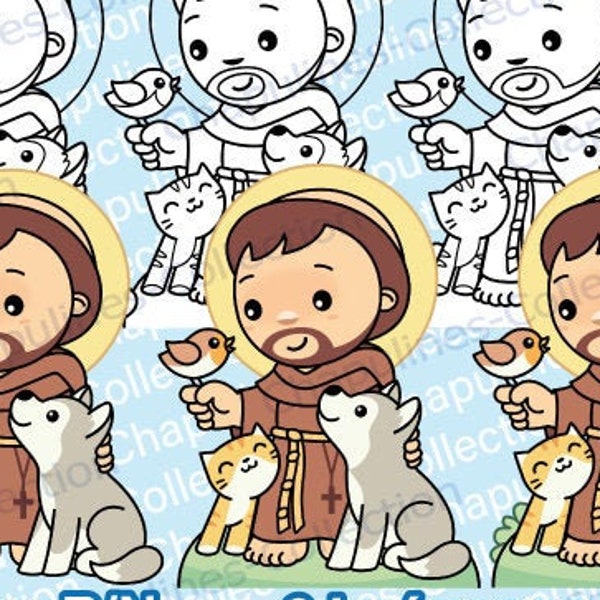 St. Francis of Assisi - Clipart Bundle - Color and Black/White Set 231 - Instant Download