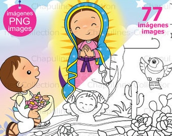 Clipart Bundle Our Lady of Guadalupe and Saint Juan Diego color and black/white, Sets 172 and 222.