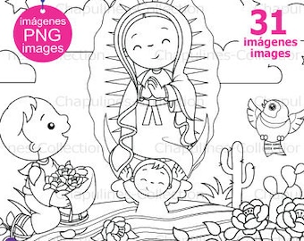 Clipart Our Lady of Guadalupe and Saint Juan Diego black and white, Virgen de Guadalupe y San Juan Diego Set 222