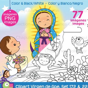 Clipart Bundle Nostra Signora di Guadalupe e San Juan Diego colore e bianco/nero, Set 172 e 222.