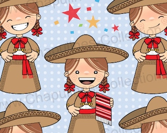 Clipart girls with charro suit, mexican suit girls illustrations, mexican traditional costumes, charra with red bow tie, set 081