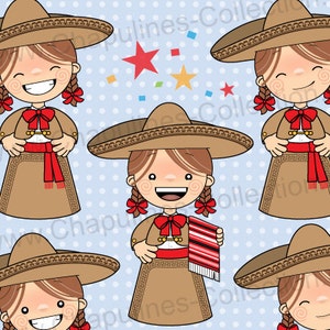 Clipart girls with charro suit, mexican suit girls illustrations, mexican traditional costumes, charra with red bow tie, set 081