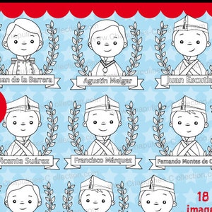 Junge Helden Clip Art schwarz weiß, die Schlacht von Chapultepec, digitale Stempel, Ausmalseiten Mexiko Clipart, Schule, Set 107