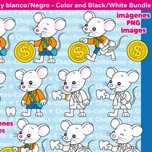 The Tooth Mouse Clipart Bundle, Color and Black/White, Little Mouse, Ratoncito de los Dientes, Ratoncito Pérez, Pérez Mouse, Set 156