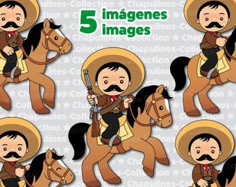 Emiliano Zapata riding a horse clipart, Mexican Revolution, November 20th, 1910, Set 211