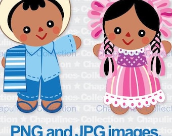 Mexican Rag Dolls Clipart Boy and Girl Set 266