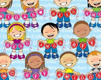 Love Hearts Kids Clipart in Spanish Set 253
