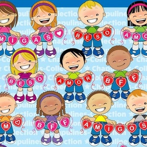 Liebe Herzen Kinder Clipart in Spanisch Set 253