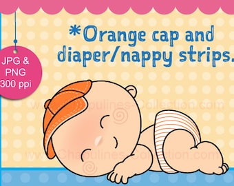 Baby Clipart orange cap - orange hat - Baseball cap - digital image - baby shower clipart - baby sports - set 101