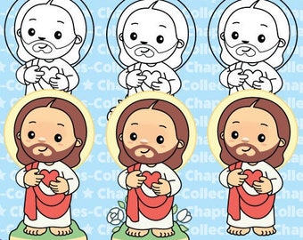 Clipart Jesus Love Bundle Color and Black and White Set 257-258 - Instant Download