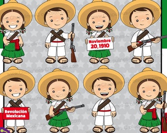 Mexican Revolution Day Clipart, adelitas, México clipart, school clipart, illustrations November 20th 1910, Set 112