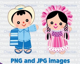 Mexican Rag Dolls Clipart Boy and Girl Set 254