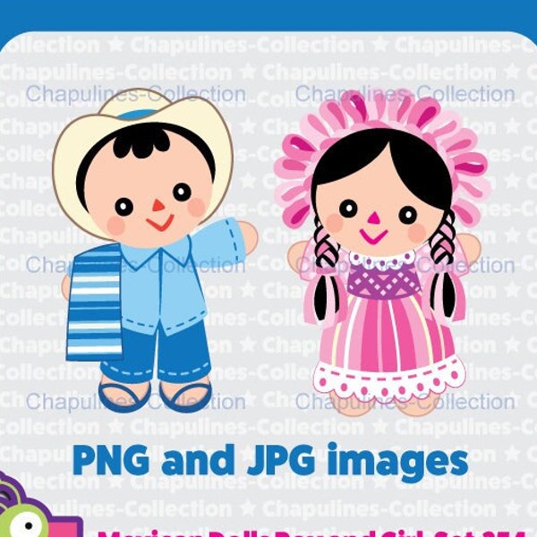 Mexican Rag Dolls Clipart Boy and Girl Set 254