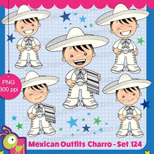 Mexiko Clipart, Weiß und Silber Charro, mexikanischer Anzug, mexikanisches Traditionelles Outfit, Mexiko Clip Art Set 124