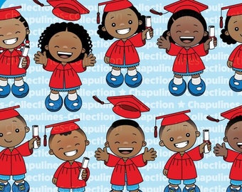 Graduation clip art, red gown, school clipart, school illustrations, kindergarten images, cap and gown images Set 178