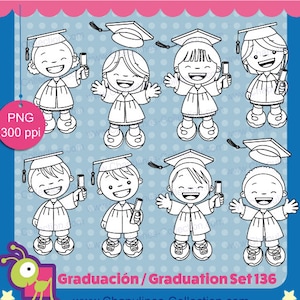Afstuderen Clipart, Zwart-wit, kinderen, school clipart, kleuterschool afbeeldingen Set 136