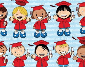 Graduation clip art, red gown, school clipart, school illustrations, kindergarten images, cap and gown images Set 179