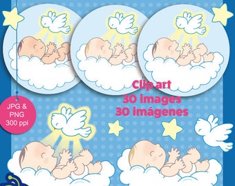 Baptism, baby boys and dove clipart for favors, decorations, invites, gifts, cards, centerpieces, Holy Spirit clipart, set 087