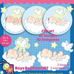 Baptism, baby boys and dove clipart for favors, decorations, invites, gifts, cards, centerpieces, Holy Spirit clipart, set 087