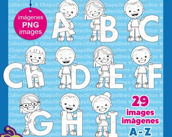 Clip Art Abecedario en blanco y negro, de la A a la Z, imágenes PNG, Set 152