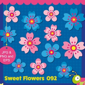 Clipart flores rosas y azules, jpg, png y vectores eps, flor de cerezo para tus gráficos set 092