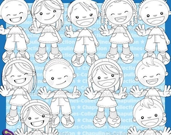 Kids counting numbers with fingers clipart black and white Set 078