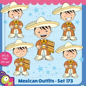Mexico Clipart, orange and gold charro, mexican suit, mexican traditional outfit, Mexico clip art set 173