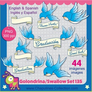 Hirondelle des cliparts, des cliparts de graduation, bonne chance illustrations, anglais et espagnol situé 135