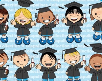 Graduation clip art, school clipart, school illustrations, kindergarten images, black cap and gown images Set 036