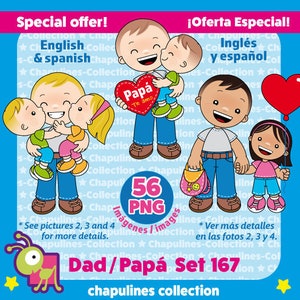 Clipart de papa, de père jour, Papá, Día del Padre, PNG illustrations, fils et fille, ensemble 167