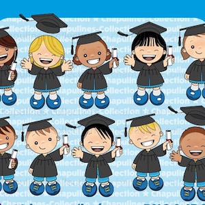 Graduation clip art, school clipart, school illustrations, kindergarten images, black cap and gown images Set 036